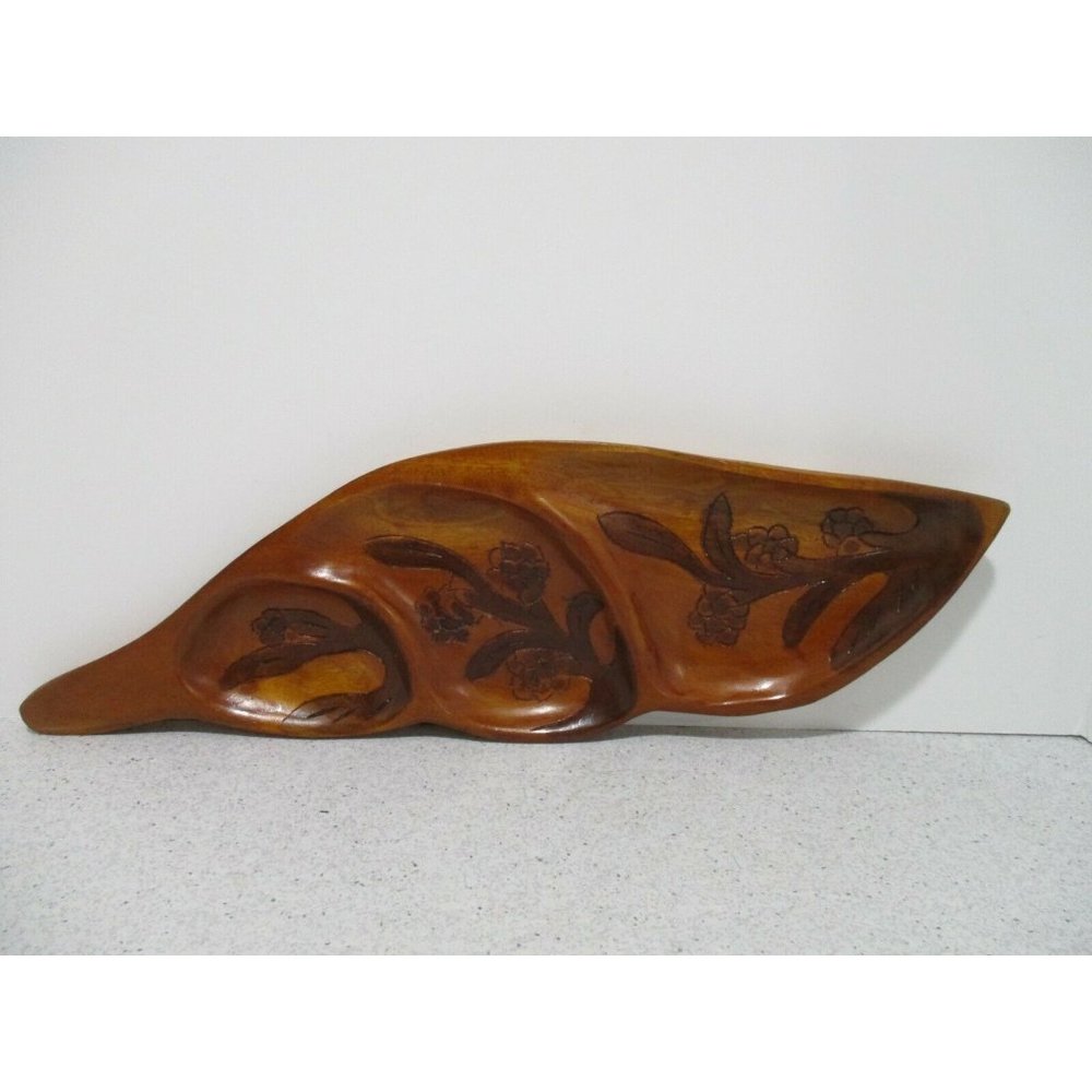 *Vintage RETRO Carved 'Monkey Pod Wood' Inspired 3 Section Serving Tray Platter